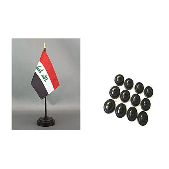 12 Iraq 4"x6" Miniature Office Desk & Little Handheld Waving Table Flags, Includes 12 Flag Stands & 12 Small Mini Iraqi Stick Flags