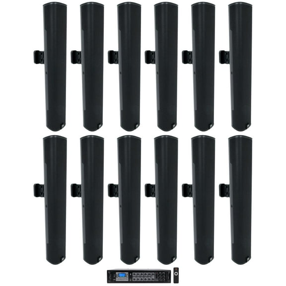 (12) JBL COL600-BK 24" Black 70V Commercial Column Wall Mount Array Speakers+Amp