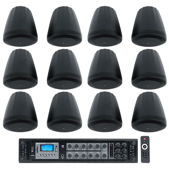 (12) JBL Control 64P/T 4" 30w Commercial 70v Black Pendant Speakers+Amplifier