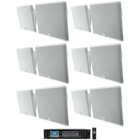 12 JBL SLP12/T-WH White Low-Profile On Wall Mount 3" 70v Commercial Speakers+Amp