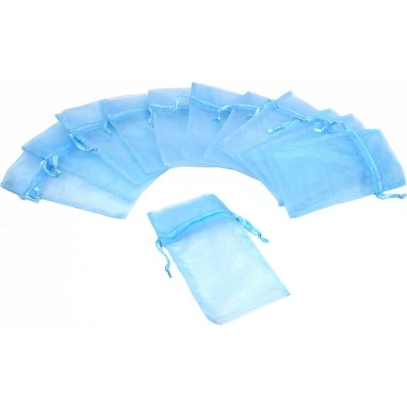 12 Jewelry Light Blue Organza Drawstring Gift Bags 4x5"