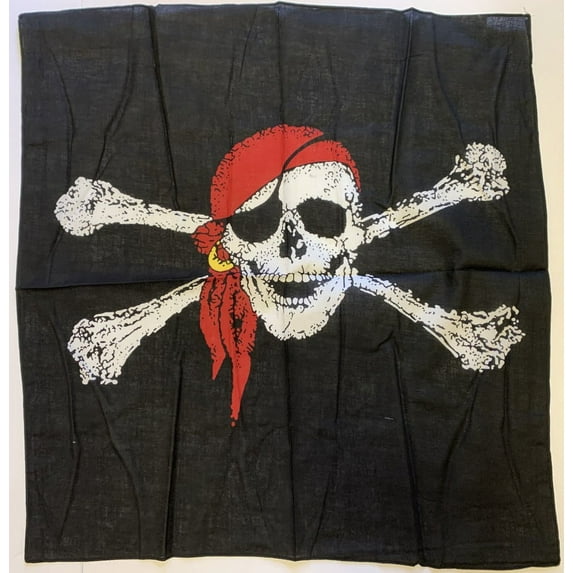 12 Jolly Roger Red Bandana Gold Earring Bandana Fashion Design Pirate Skull And Bones Head Wrap 100% Cotton 22"X22"