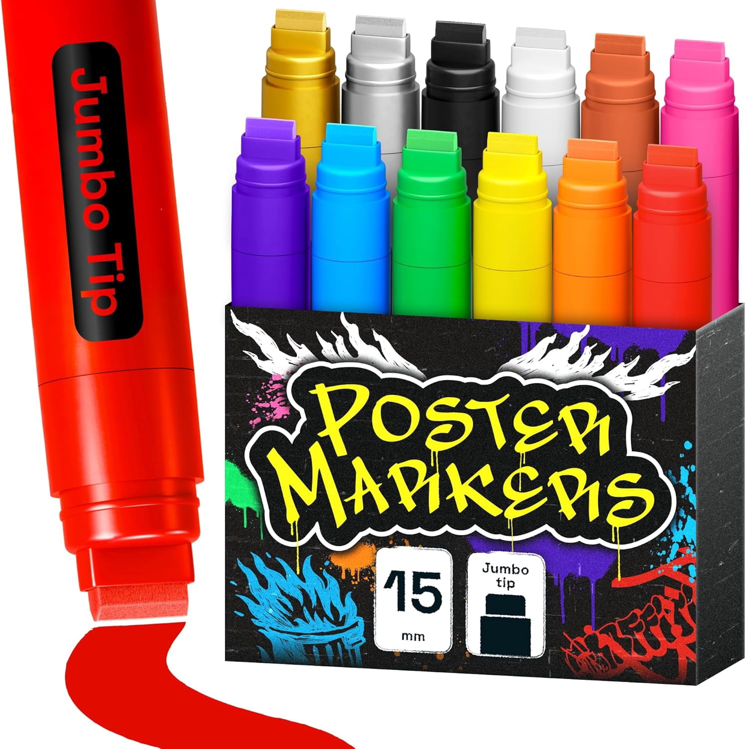 12 Jumbo Paint Pens for Glass Marking, Rock Painting, Ceramic, Wood, Fabric, Scrapbooking, DIY Craft Making, Coloring - Thick Large Tip Acrylic Paint Markers