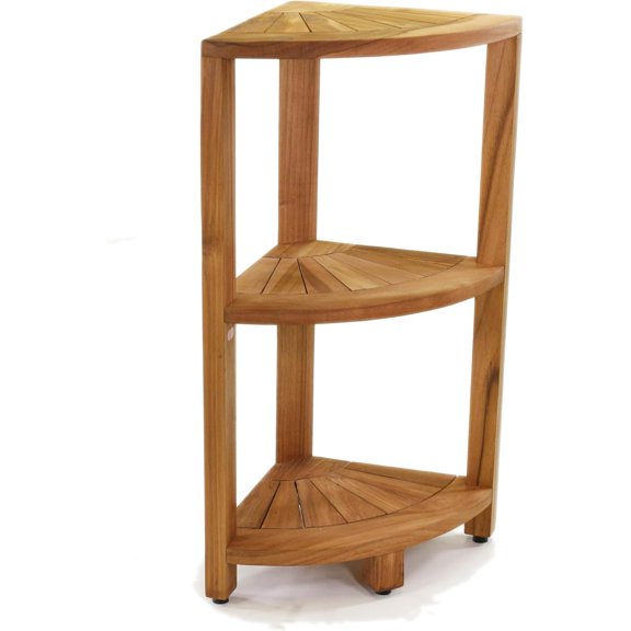 12" Kai-Petite Teak Corner Shelf Stand - Shower Stand with 3 Tier Shelf for Bathroom - Durable Water Resistant Shower Organizer - Space-Saving Storage Shelves with Anti-Slip Feet