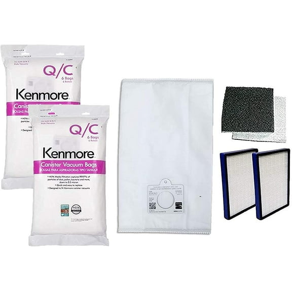 12 Kenmore Type C or Type Q Allergen Filtration Canister Vacuum Bags, (2) Kenmore CF1 81002 Motor Chamber Filter, (2) Kenmore EF1 86889 HEPA Exhaust Filters, Fits Progressive, Intuition, Canisters
