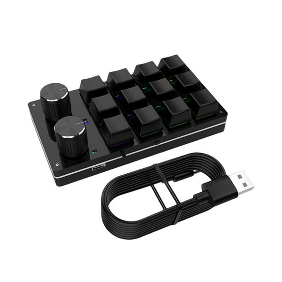 12 Key Mini Mechanical Keyboard, Keypad with 2 Knobs for Gaming , Black
