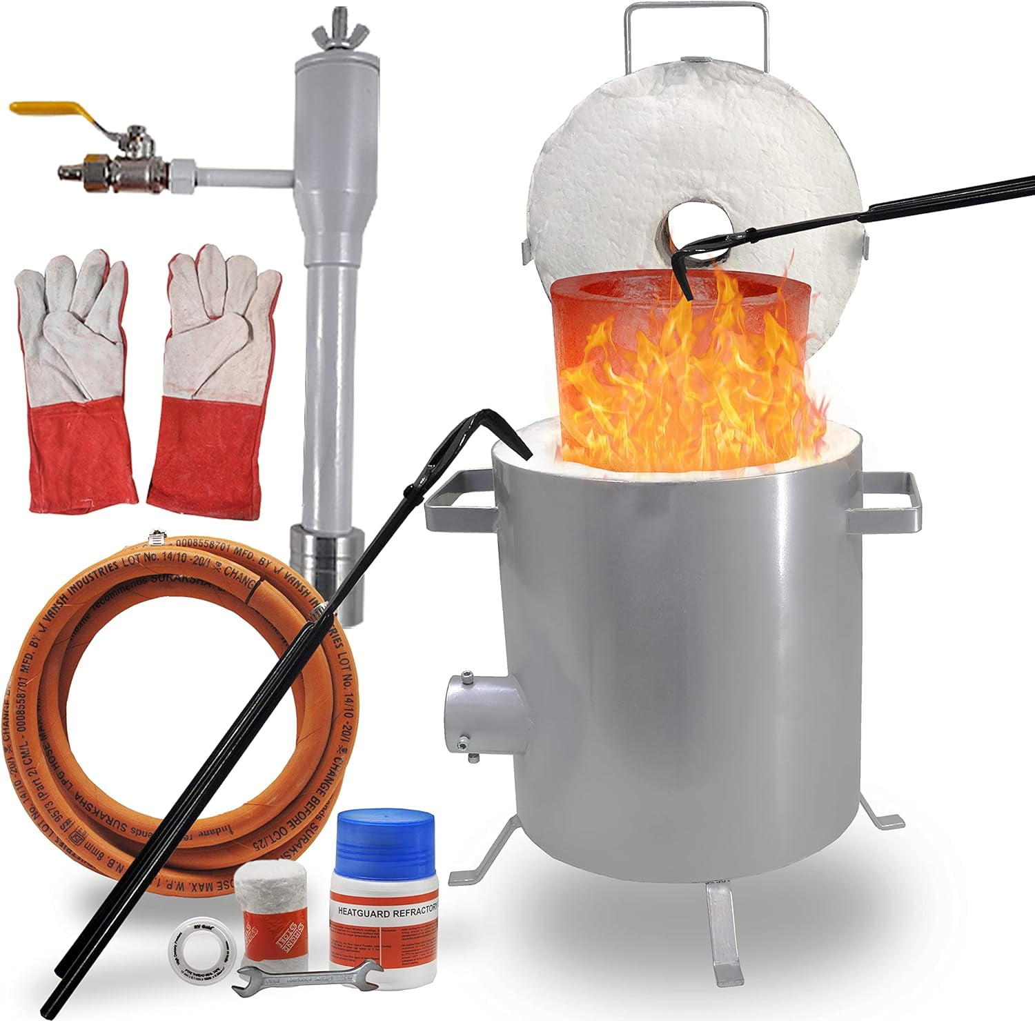Nelyrho 12kg Large Propane Melting Furnace Kit with Two Crucible Tongs, Full Stainless Steel Foundry Klin Smelting Gold Silver Copper Aluminum Metal