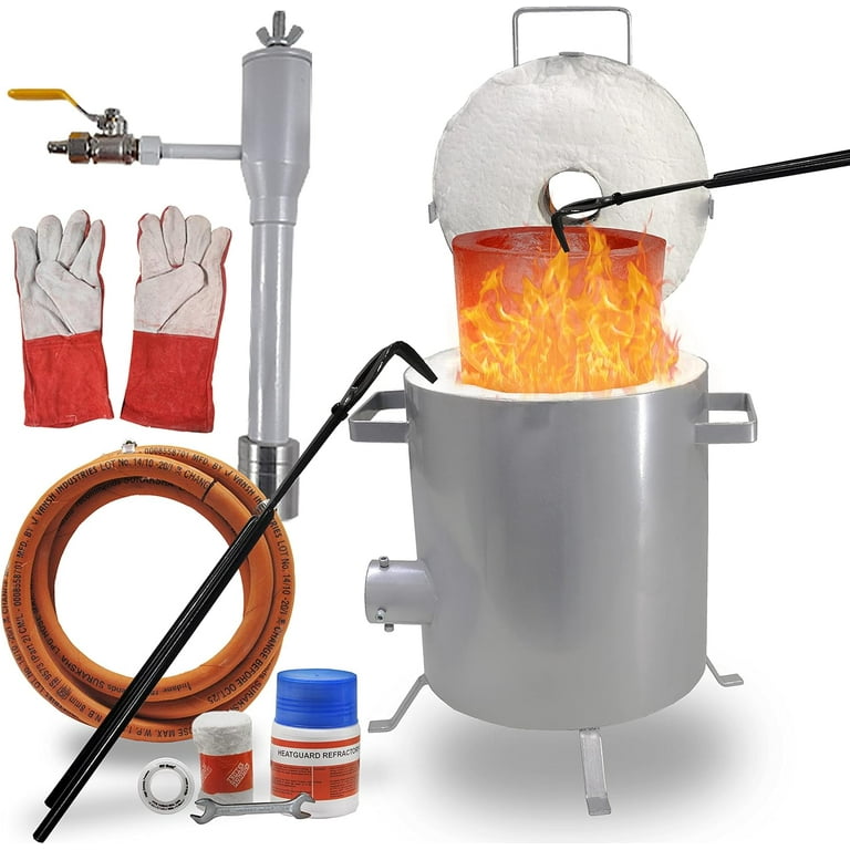Nelyrho Propane Smelting Furnace Kit with 7kg Crucible, Support Stand,  Tongs etc.，Full Stainless Steel Made, at Home Foundry Melting Aluminum Gold