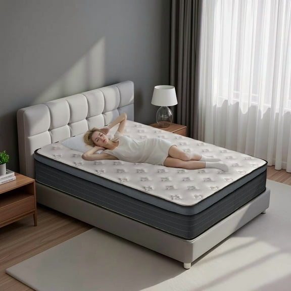 12" King Hybrid Mattress, Memory Foam Pocket Springs in a Box, Medium Firm, Shoulder and Back Pain Relief, Breathable Comfort Fabric, Zero Rocking, 7-Zone Lumbar Support 180 Night Trial