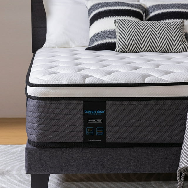 12'' King Size Hybrid Mattress, QUEEN ROSE Hybrid Firm Mattress in a