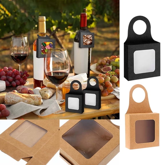 12 Kraft Paper Wine Bottle Box With Window Hanging Foldable Gift Box Gift Wine Box Empty Wine Bottle For Decoration