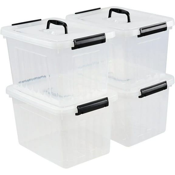 12 L Plastic Storage Bin with Lid, 4 Packs Latching Storage Box for Home, Clear