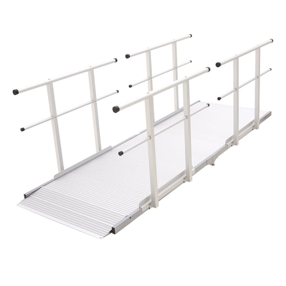 12' L Silver Spring Folding Aluminum Wheelchair Access Ramp with Handrails