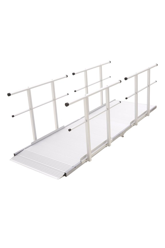 12' L Silver Spring Folding Aluminum Wheelchair Access Ramp with Handrails