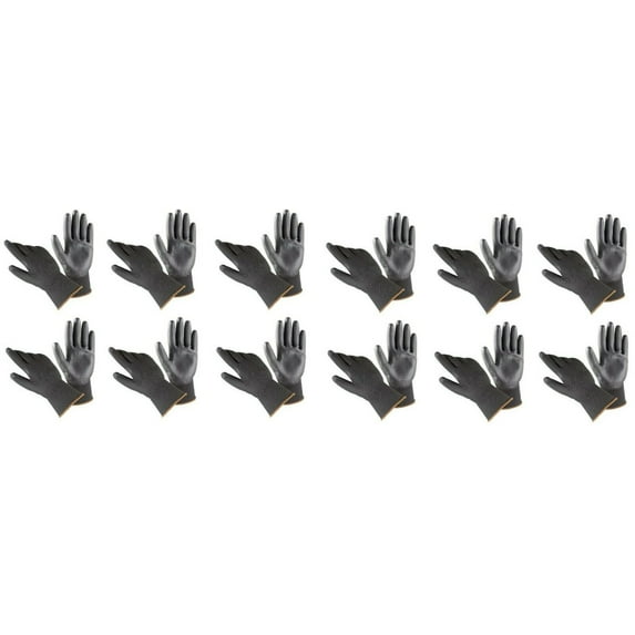 (12) LARGE Safety Work Polyurethane Coated Palm Garden Black Polyester Gloves PU