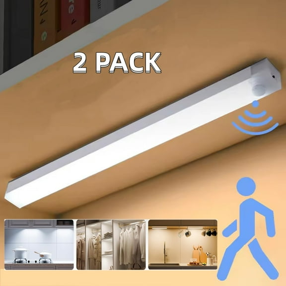 12'' LED Under Cabinet Lights, 2 Pack Wireless Motion Sensor Closet Lights, Rechargeable Closet Lighting with 3 Color for Wardrobe Kitchen Pantry Stairs