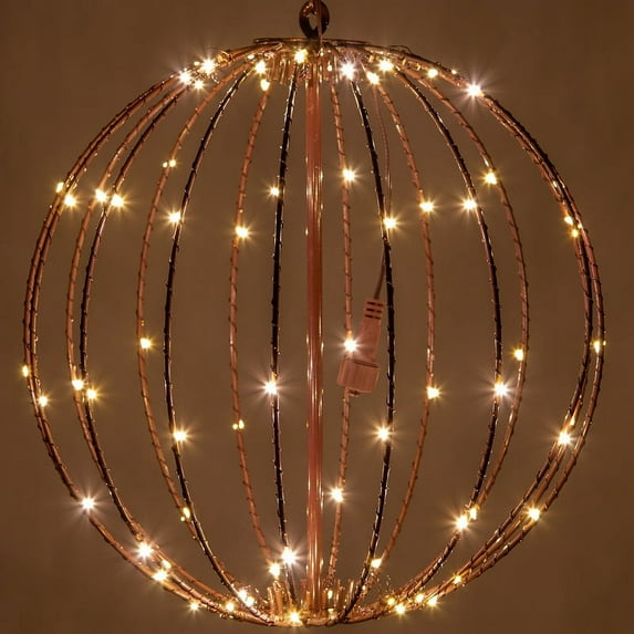 12" LED Fairy Light Ball - Indoor/Outdoor Fairy Lights Decoration with Fairy Mini Lights, Sphere Light Fold Flat Metal Frame (Warm White Lights/Brown Frame)