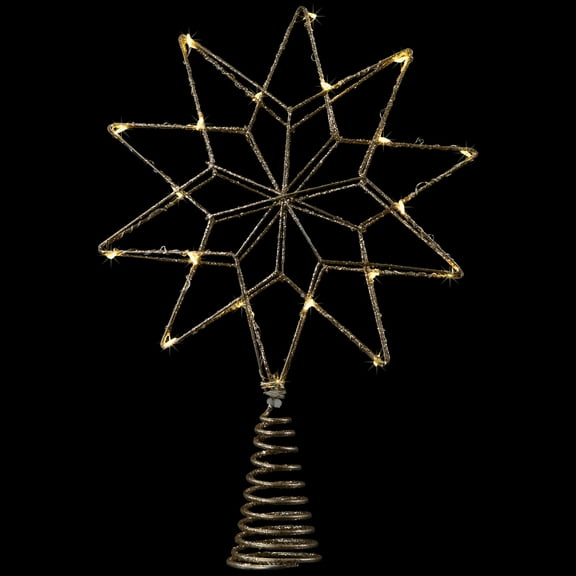 12" LED Lighted Glittered Gold Star Christmas Tree Topper, Warm White Lights