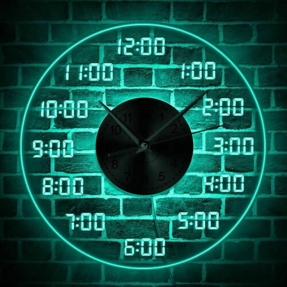 12''LED Lighted Digital Wall Clock Wall Decoration W/ Remote 7 Colors Adjustable