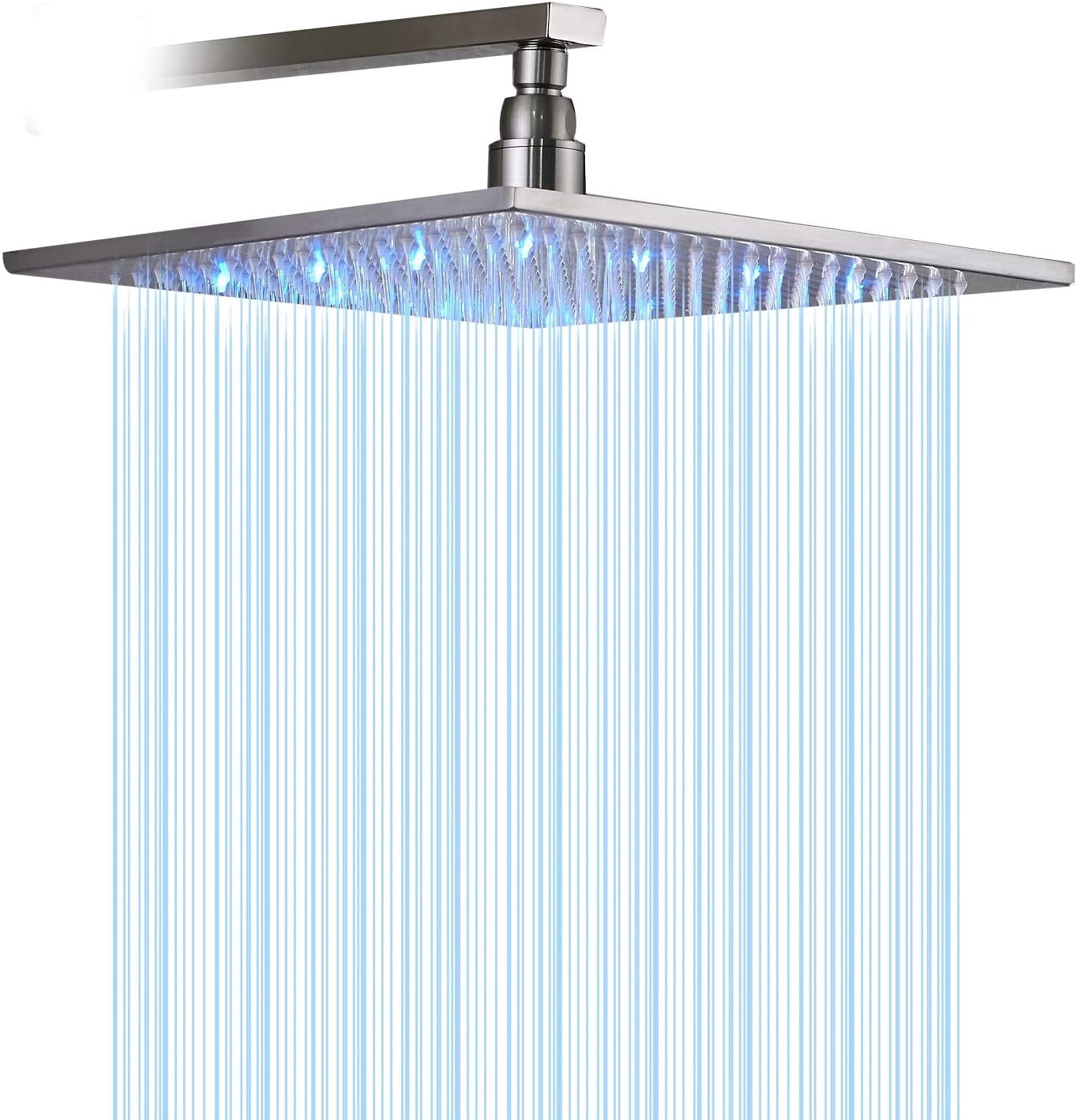 12" LED Square Rainfall Shower Head Brushed Nickel Top Sprayer Shower ...