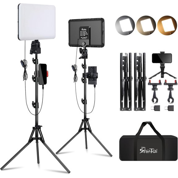 12" LED Video Light Kit,2-Pack Photography Lighting Kit,73" Height 2800-6500K Dimmable Studio Lights with Tripod Stand and Phone Holder, Streaming Lighting for Video Recording,Podcast,YouTube
