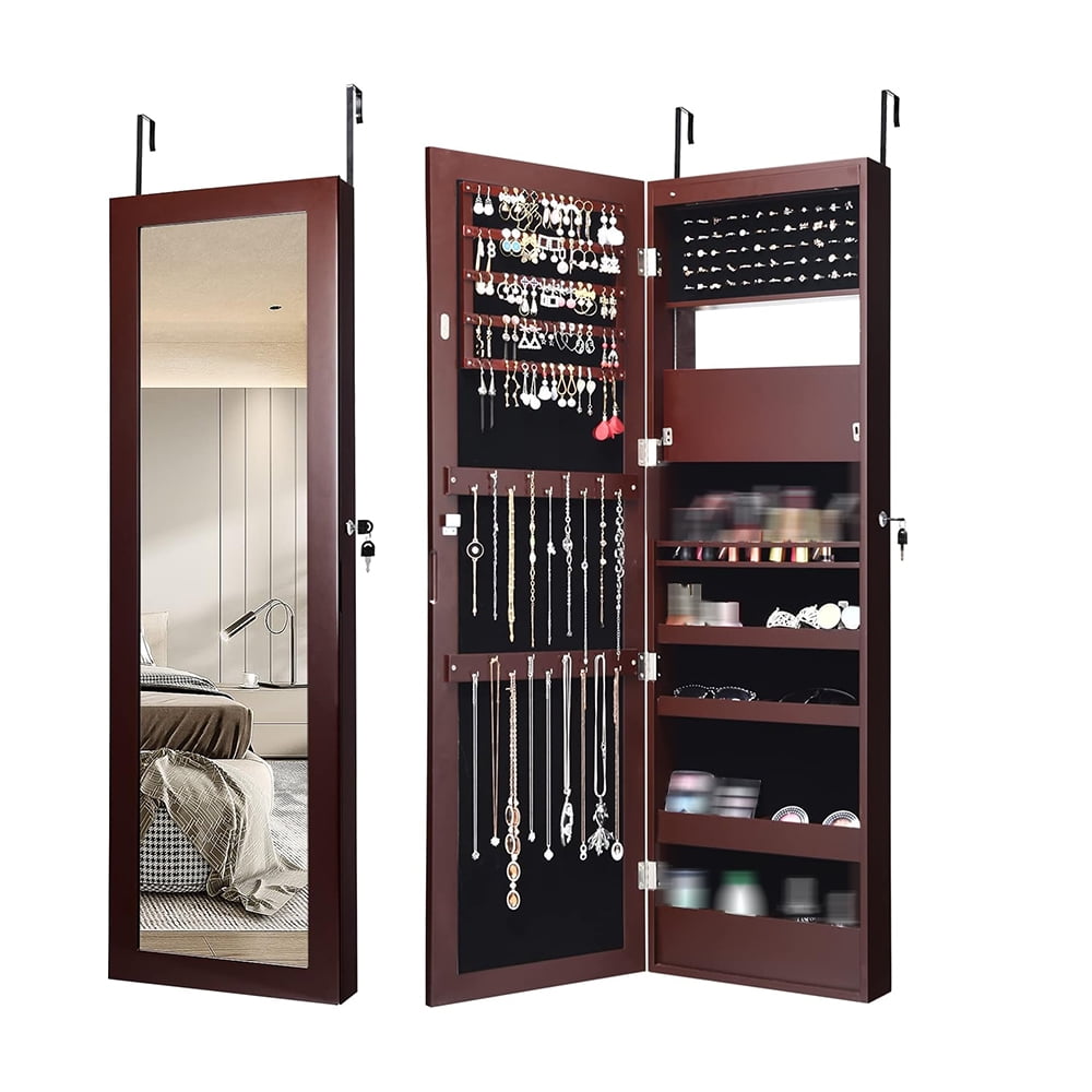 12 LEDs Mirror Jewelry Wall/Door Mounted Jewelry Organizer