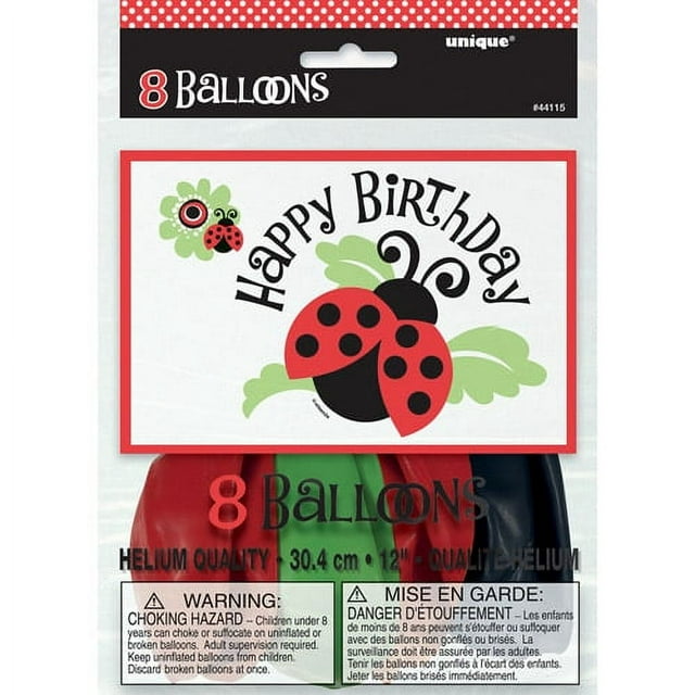 12" Ladybug Party Balloons, 8pk