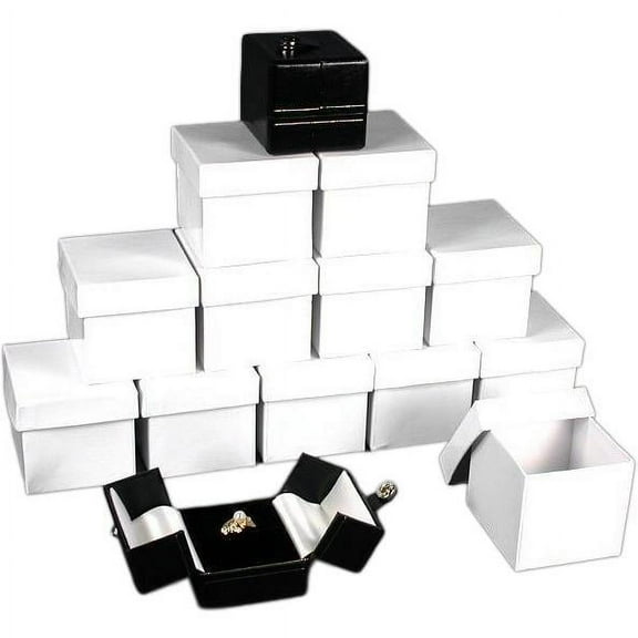 12 Large Black & White Ring Gift Boxes Snap Lid Displays