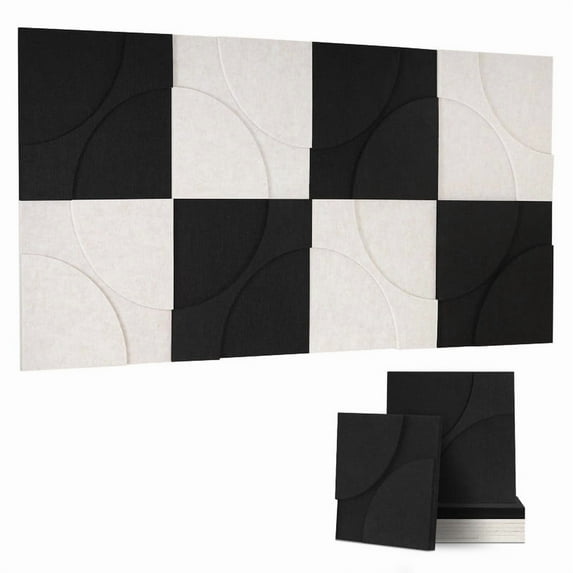 DOLLAR BOSS Bulletin Board with Push Pins, Pack of 8 Square Felt Pin Board Notice Boards for Home Office, 3D Square Round Design, Home Office Wall Decor Felt Wall Tiles for Photos Memos, Black Beige