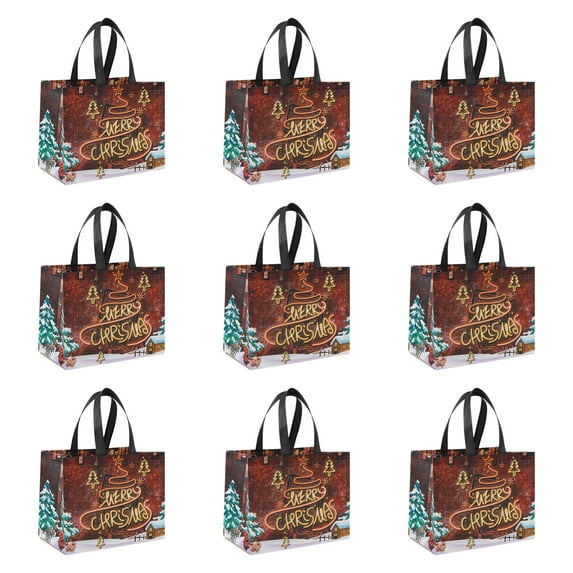 12" Large Christmas Gift Bags Bulk 9Pack - Large Christmas Gift Bags with Handle Reusable Non-Woven Presents Wrapping for Holiday Xmas Shopping Size Christmas Bags for Gifts Party Supplies