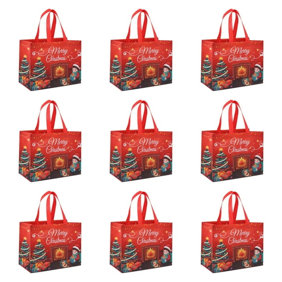 12" Large Christmas Gift Bags Bulk 9Pack - Large Christmas Gift Bags with Handle Reusable Non-Woven Presents Wrapping for Holiday Xmas Shopping Size Christmas Bags for Gifts Party Supplies