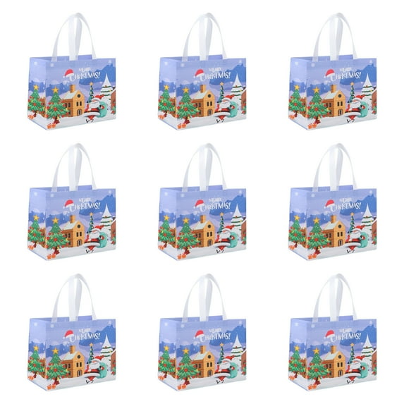 12" Large Christmas Gift Bags Bulk 9Pack - Large Christmas Gift Bags with Handle Reusable Non-Woven Presents Wrapping for Holiday Xmas Shopping Size Christmas Bags for Gifts Party Supplies
