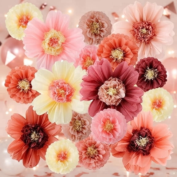 12 Large Colorful Tissue Paper Flowers 20-Inch Giant Carnival Handmade Crepe Paper Flowers Ideal for Wall Decor Backdrops Mexican Weddings, Birthdays, Carnival Parties (Vintage Color Scheme)