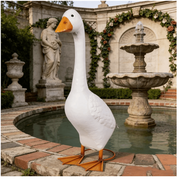 12" Large Full Size Porch Goose Statue, White Goose Figurine for Indoor Outdoor Decor, Garden Sculptures & Statues for Front Porch Patio Yard