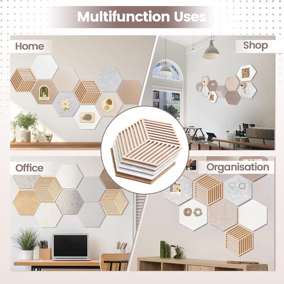 12'' Large Hexagon Cork Board Tiles  10 Pack Adhesive Frameless Bulletin Board for Office & Home Wall Decor, Vision Board with 35 Push Pins, Decorative Pin Board for Photos & DIY$$Office
