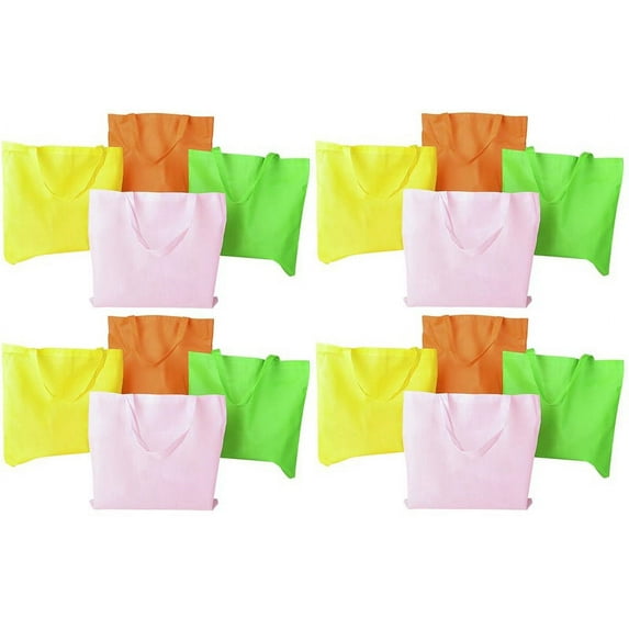 12 Large Neon Tote Bags - Assorted Colors