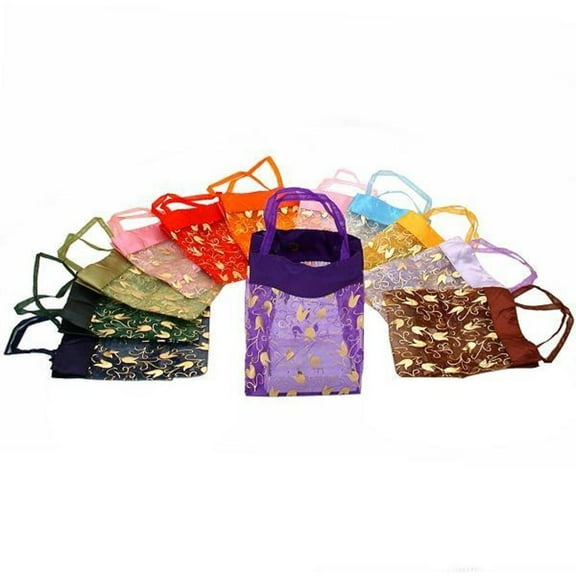 12 Large Organza Assorted Gold Flower Tote Gift Bags