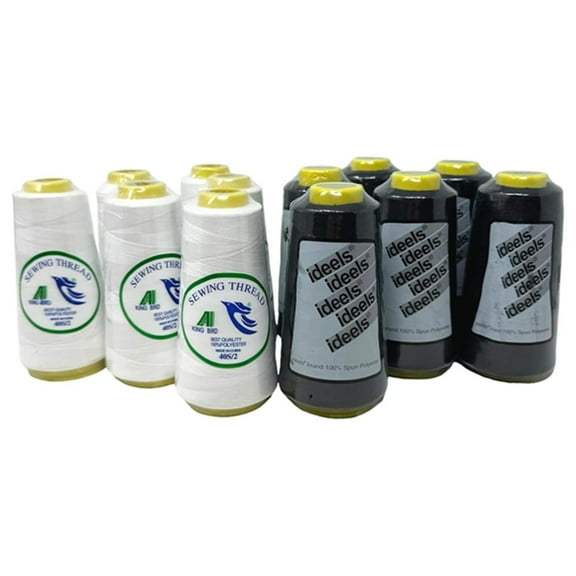 12 Large Spools of Sewing Thread 6 White & 6 Black Polyester Thread, 2500 Yards Each, Total 30,000 Yards Heavy Duty for Machine or Hand Sewing, Quilting, Serger, Embroidery