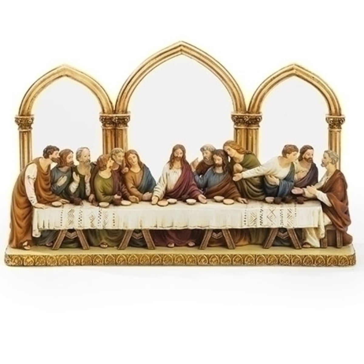 12" Gold and Multicolor Resin Last Supper Figurine with Arches