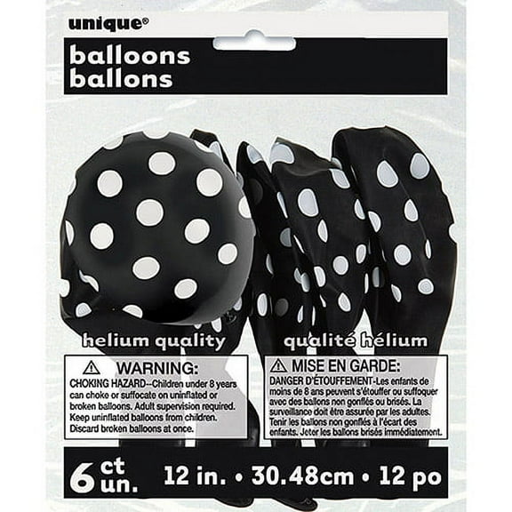 12" Latex Black Polka Dot Balloons, 6ct