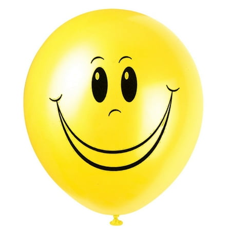 12" Latex Yellow Smiley Face Balloons, 8ct