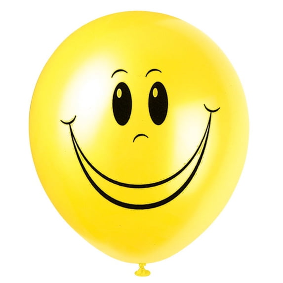 12" Latex Yellow Smiley Face Balloons, 8ct