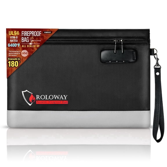 12-Layer Fireproof Document Bag with Combination Lock, Water Resistant Money Pouch with Wrist Strap, Black