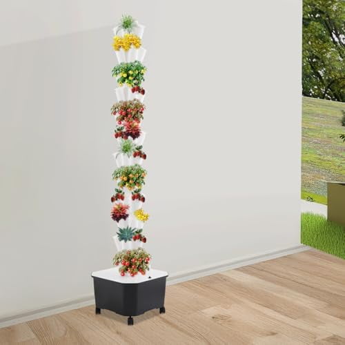 12-Layer Hydroponic Grow Tower, 60 Holes Indoor Gardening System with 6.6Gal Water Tank, 4 Wheels & Water Pump, Vertical Hydroponic Planting for Vegetables, Strawberries, Lettuce$$Garden & Patio