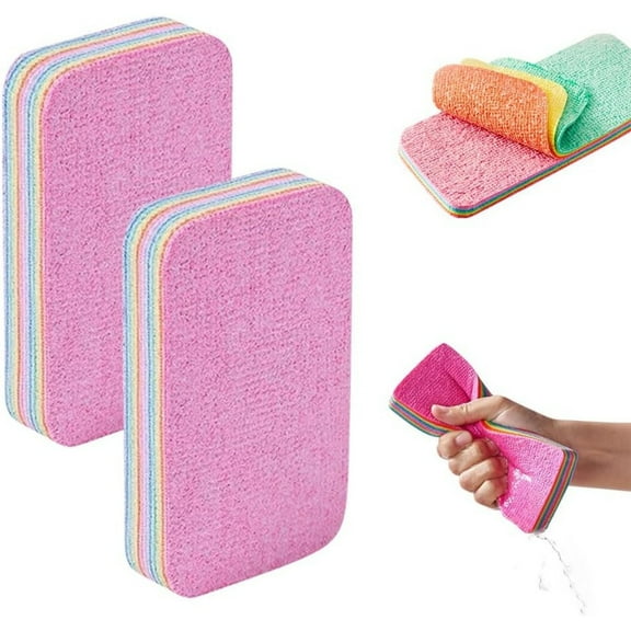 12-Layer Microfiber Sponge Block Topboutique 2 Pack Tearable Cleaning Pads Wet Dry Use Natural Super Fiber Rag Detachable Dish Cleaning Cloth, Reusable-Soft-Wet Dry Use Natural Super Fiber Rag