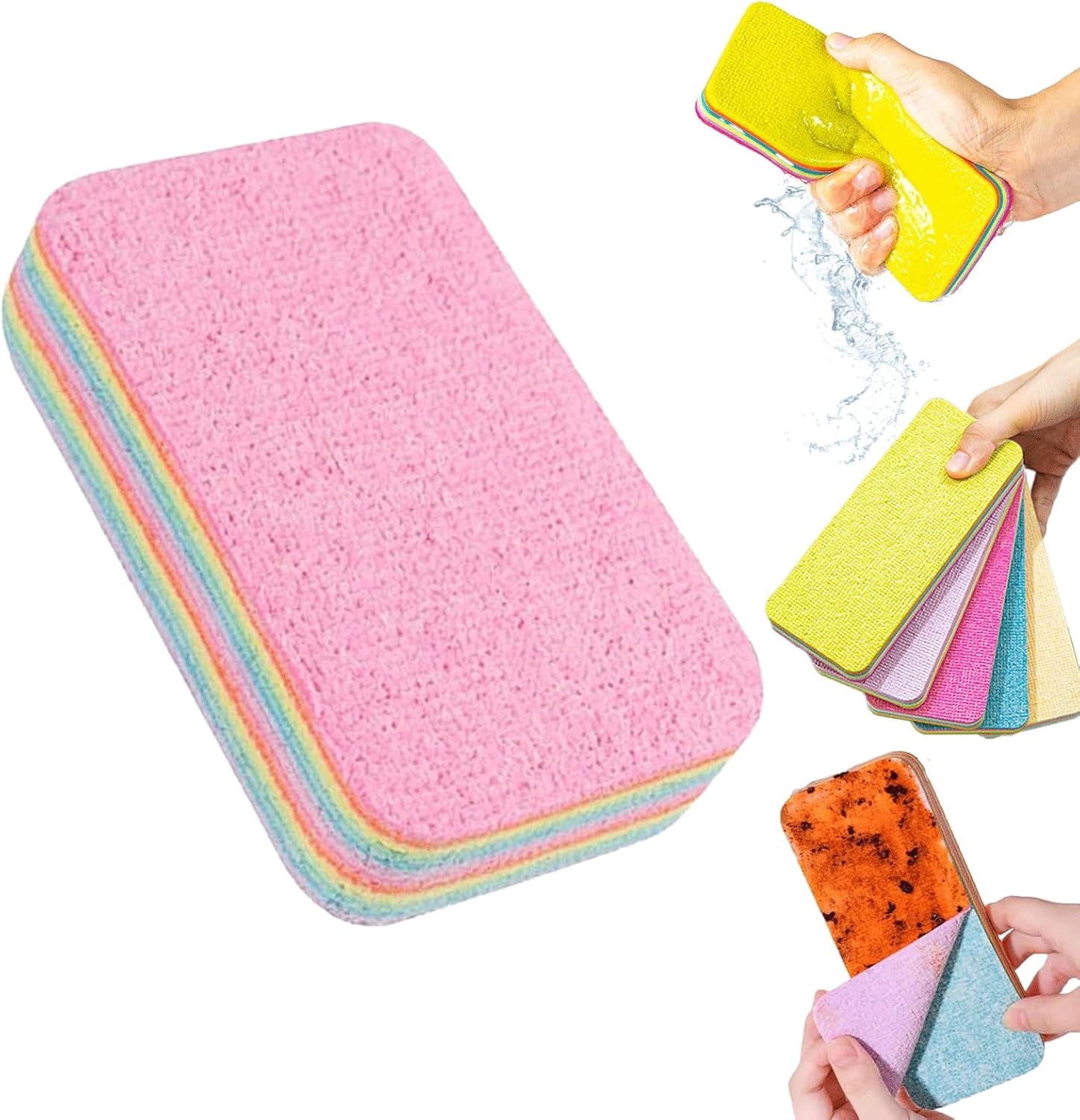 12 Layer Microfiber Sponge, Rainbow Multi-Layered Tear-Off Rags, Wet ...