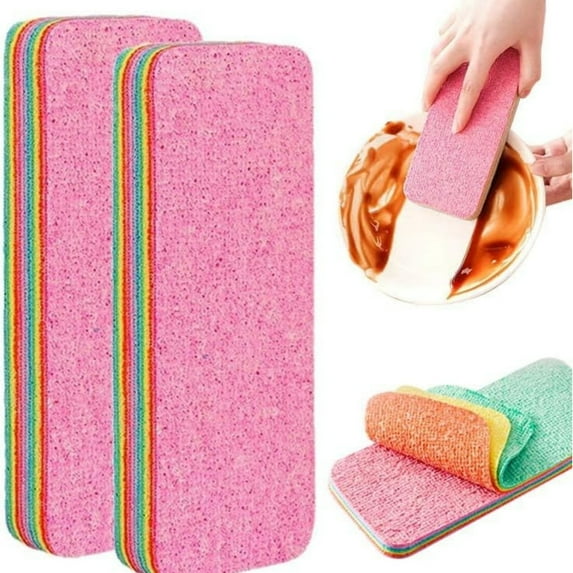 12 Layer Microfiber Sponge, Topboutique Peelable Microfiber Sponge, Tearable Cloths, Reusable Dual Sided Dish Sponge, Super Absorbent Microfiber Sponge Block for Cleaning,2 Pcs Large