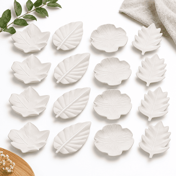 12-Leaf Unfinished Bisque Ceramic Craft Set, 4 Inch 4 Design Leaf Shapes for DIY Decor