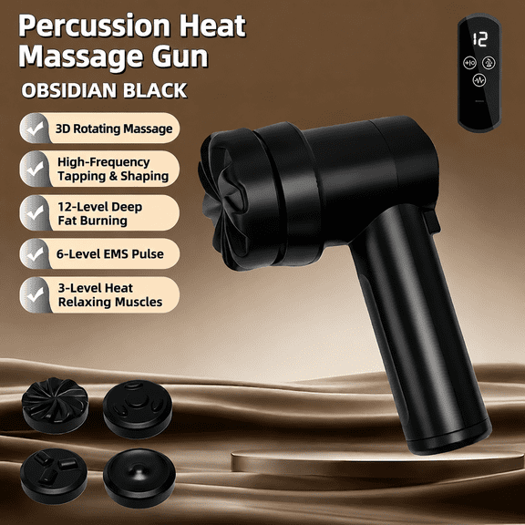 12-Level Deep Tissue Body Massager  6-Mode EMS Pulse & 3-Level Heat, Cordless 3D Rotating Kneading, Portable Professional Muscle Massage Gun for Athlete Pain Relief