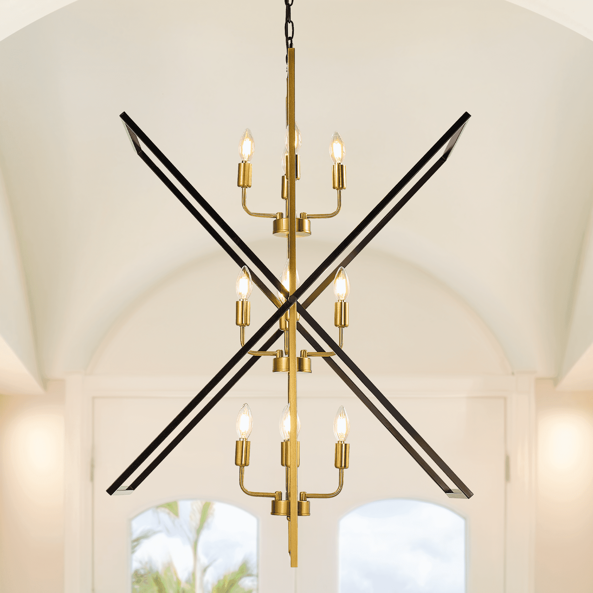 4-Light Black & Brushed Nickel Farmhouse Chandelier - Adjustable Height, Rectangular, For Dining Room, Entryway, Kitchen Island